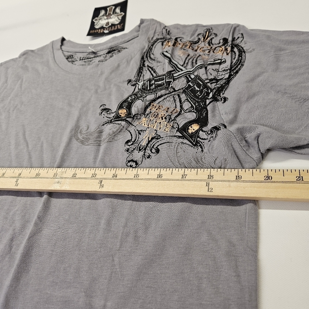 Affliction T-Shirt "DEAD OR ALIVE" Large Grey NWT Pistols - Picture 3 of 8